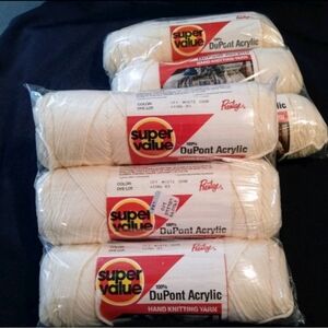 6 Skeins VTG 3ozs Each Super Value DuPont Acrylic Yarn Off White 4 Ply Worsted